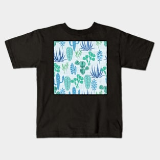 Cactus Garden Blue and Green Kids T-Shirt